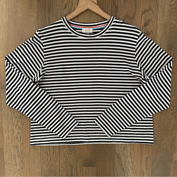 AYR Port Tee Cropped Long Sleeve Crew Neck T-Shirt Black and White Stripe Large - Picture 5 of 8
